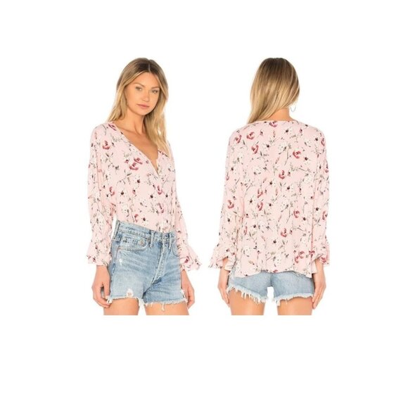 Sanctuary V-Neck Button Pink Floral Long Sleeve Blouse Shirt Top Fairy Boho M - Picture 1 of 16